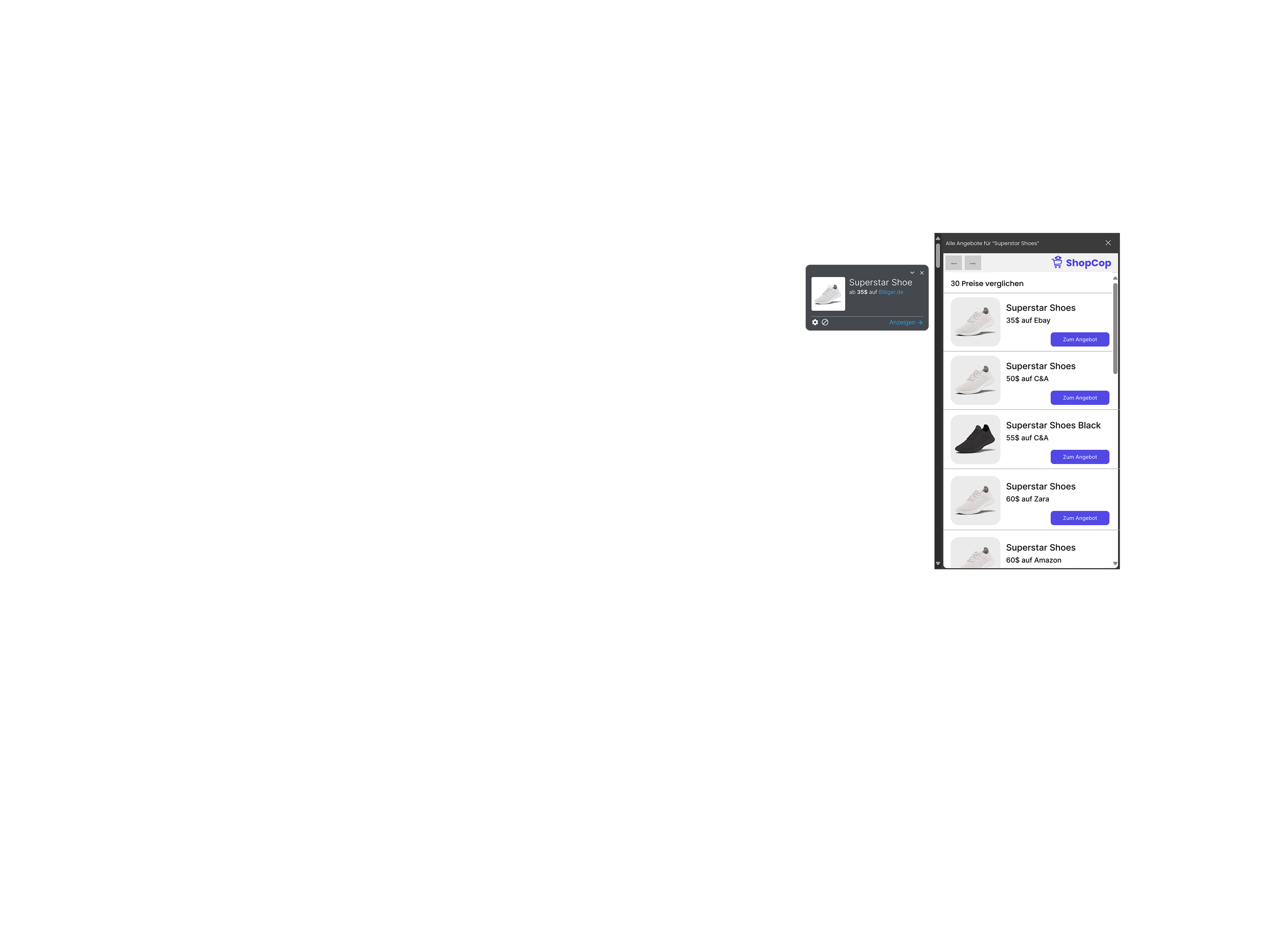 ShopCop Browser-Extension - Preis-Widget mit Vergleichsangeboten